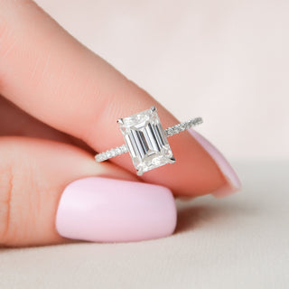2.50CT Emerald Cut Hidden Halo Moissanite Engagement Ring