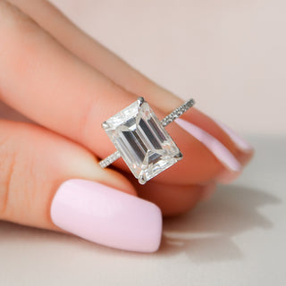 5.0CT Emerald Cut Moissanite Hidden Halo Engagement Ring
