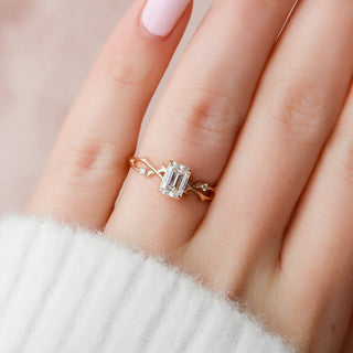 1.0CT Emerald Cut Twig Nature Inspired Moissanite Engagement Ring