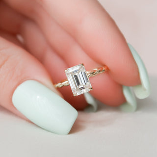 2.0CT Emerald Cut Halo Moissanite Solitaire Engagement Ring