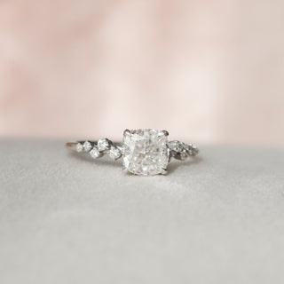 1.50CT Cushion Cut Moissanite Cluster Pave Engagement Ring