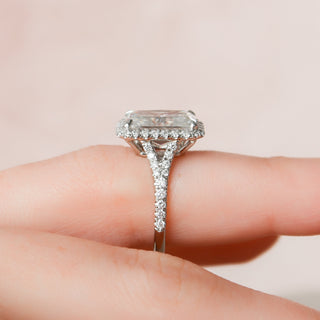 5.50CT Radiant Cut Halo Moissanite Split Shank Engagement Ring