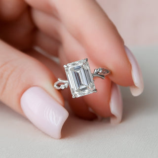 4.0CT Emerald Cut Moissanite Twig Style Engagement Ring