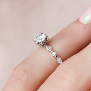 1.0CT Round Brilliant Cut Moissanite Pave Style Engagement Ring
