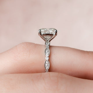 2.50CT Elongated Cushion Moissanite Art Deco Pave Setting Engagement Ring