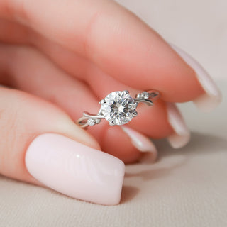 1.0CT Round Cut Twig Style Moissanite Engagement Ring