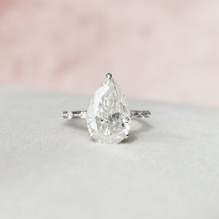 3.50CT Pear Moissanite Solitaire Hidden Halo Dainty Style Engagement Ring
