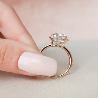 5.0CT Cushion Moissanite Halo Pave Setting Engagement Ring