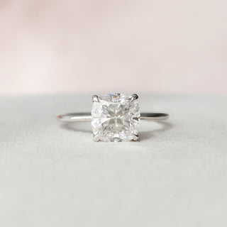 3.0CT Cushion Moissanite Solitaire Hidden Halo Engagement Ring