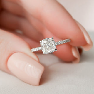 1.50CT Cushion Cut Hidden Halo Pave Style Moissanite Engagement Ring