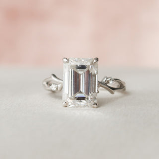4.0CT Emerald Cut Moissanite Twig Style Engagement Ring