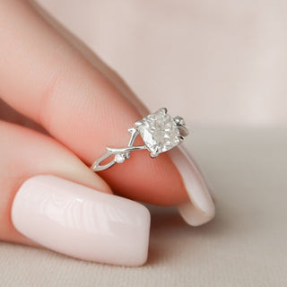 1.0CT Cushion Cut Twig Style Moissanite Engagement Ring