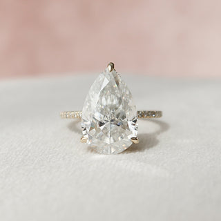 4.50CT Pear Moissanite Hidden Halo Pave Setting Engagement Ring
