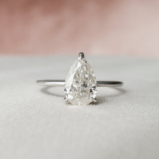 2.0CT Pear Moissanite Solitaire Engagement Ring With Hidden Halo Setting