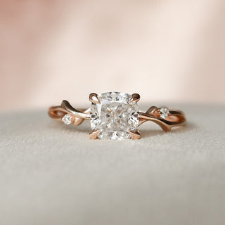 1.50CT Cushion Cut Twig Style Moissanite Engagement Ring