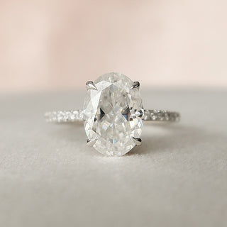 2.50CT Oval Moissanite Hidden Halo Pave Setting Engagement Ring