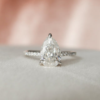 1.50CT Pear Moissanite Hidden Halo Pave Setting Engagement Ring