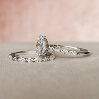 2.0CT Oval Cut Moissanite Halo Eternity Bridal Engagement Ring Set