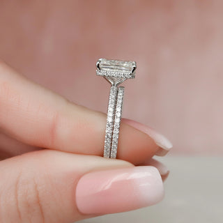 3.0CT Radiant Cut Moissanite Halo Bridal Engagement Ring Set