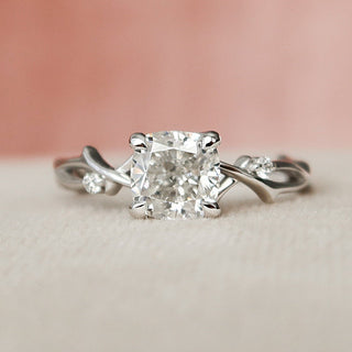 1.0CT Cushion Cut Twig Style Moissanite Engagement Ring