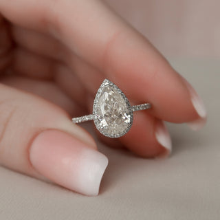2.0CT Pear Shaped Halo Moissanite Solitaire Engagement Ring