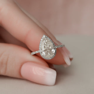 2.0CT Pear Shaped Halo Moissanite Solitaire Engagement Ring