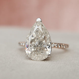 3.50CT Pear Cut Moissanite Hidden Halo Pave Setting Engagement Ring
