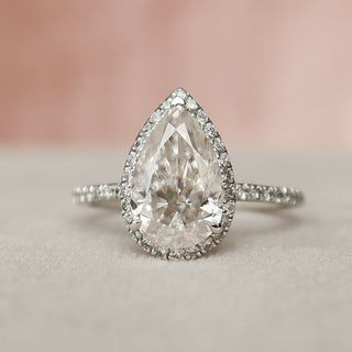 2.0CT Pear Moissanite Halo Pave Setting Engagement Ring