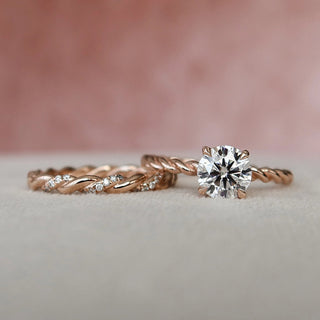 1.0CT Round Cut Moissanite Braided Halo Bridal Engagement Ring Set