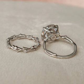 5.0CT Round Cut Moissanite Twig Halo Bridal Engagement Ring Set