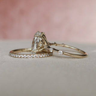 3.0CT Oval Cut Moissanite Halo Bridal Engagement Ring Set