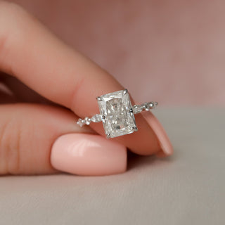 3.50CT Radiant Moissanite Solitaire Pave Setting Engagement Ring