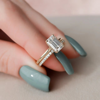 2.0CT Emerald Cut Moissanite Solitaire Bridal Ring Set