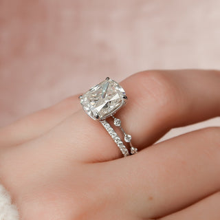 5.0CT Cushion Cut Moissanite Diamond Halo Bridal Engagement Ring Set