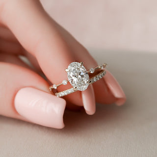 1.50CT Oval Cut Moissanite Halo Eternity Bridal Engagement Ring Set