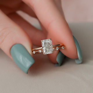 1.0CT Radiant Cut Moissanite Hidden Halo Eternity Bridal Engagement Ring Set