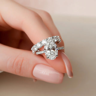 3.0CT Oval Cut Moissanite Halo Full Eternity Bridal Engagement Ring Set