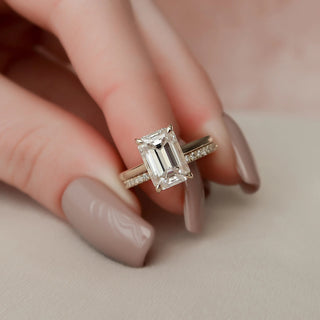 3.0CT Emerald Cut Moissanite Solitaire Bridal Ring Set