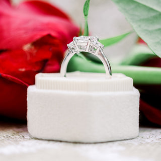 1.50CT Cushion Cut Moissanite Three Stone Diamond Engagement Ring