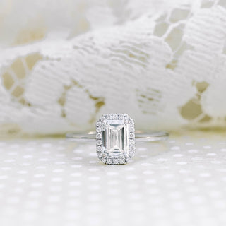 1.0CT Emerald Cut Moissanite Halo Style Engagement Ring