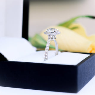 2.25CT Round Brilliant Cut Moissanite Halo Pave Diamond Engagement Ring
