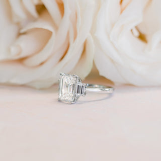 2.75CT Emerald Cut Moissanite Trapezoid Diamond Engagement Ring