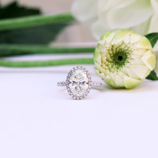 2.15CT Oval Moissanite Halo Pave Setting Engagement Ring