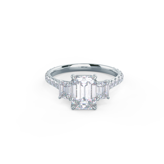 2.75CT Emerald Cut Moissanite Three Stone Pave Diamond Engagement Ring
