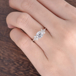1.60 CT Round Cut Cluster Moissanite Engagement Ring